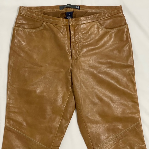 Gap Vintage Genuine Leather Bootcut High Waisted Pants Camel Tan Y2K Size 8 - Picture 5 of 14